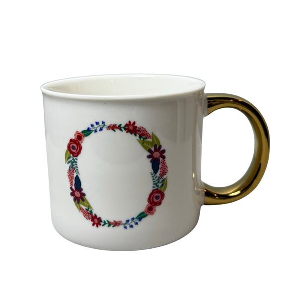 OpalHouse Monogram O Initial Coffee Mug Floral Letter Gold Handle 16oz Cup - Picture 1 of 4